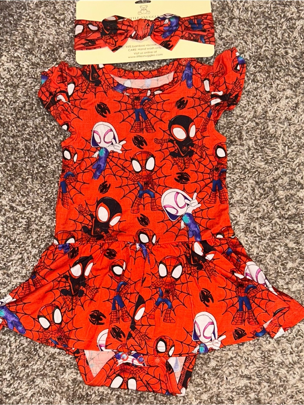 Posh Peanut Red Spider-Web Character Dress & Headband Set